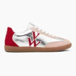 Baskets monogramme Charlize argent et rouge à semelle rétro