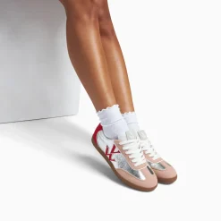 Baskets monogramme Charlize argent et rouge à semelle rétro