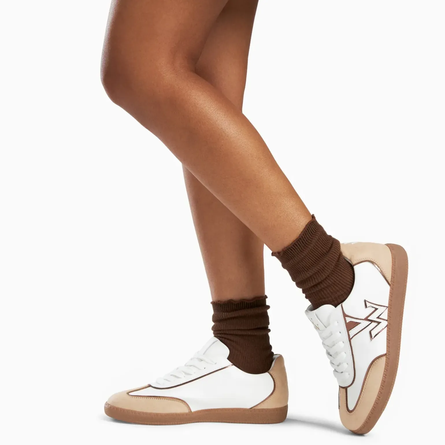Baskets monogramme Charlize blanc et beige à semelle rétro