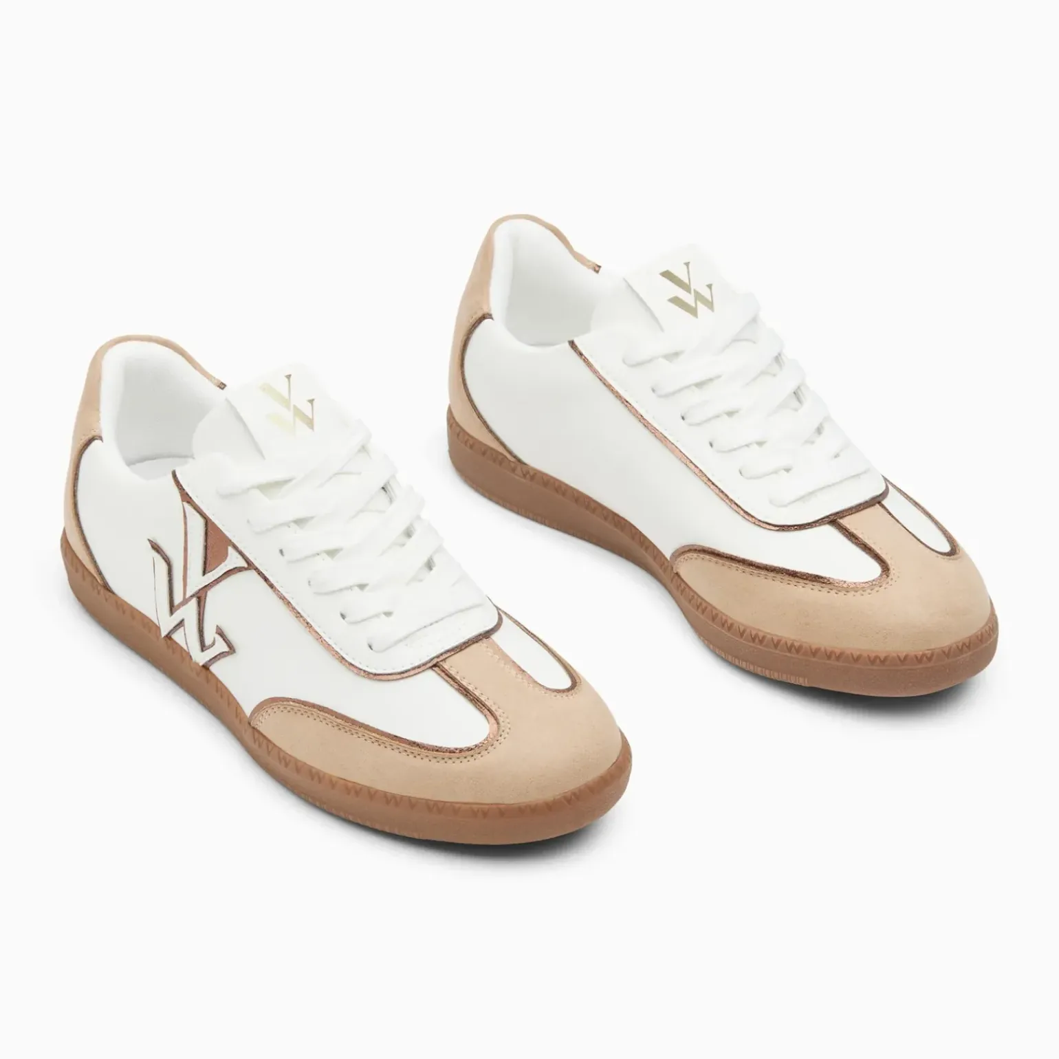 Baskets monogramme Charlize blanc et beige à semelle rétro