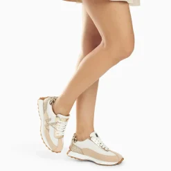 Baskets monogramme Faustine ivoire et beige à semelle running