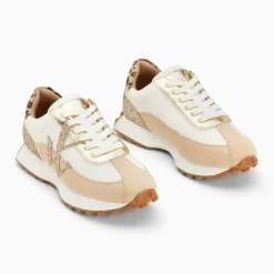 Baskets monogramme Faustine ivoire et beige à semelle running