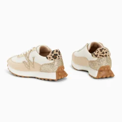 Baskets monogramme Faustine ivoire et beige à semelle running