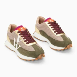 Baskets monogramme Faustine beige et kaki à semelle running