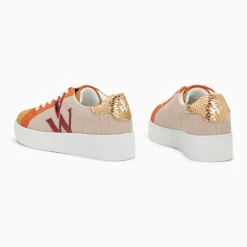Baskets monogramme Gaïa beige et orange à lacets