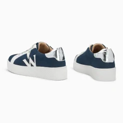 Baskets monogramme Gaïa denim et blanc à lacets argent