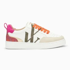 Baskets monogramme Gabriella blanc et orange