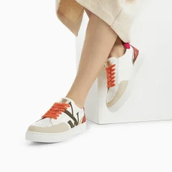 Baskets monogramme Gabriella blanc et orange