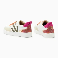 Baskets monogramme Gabriella blanc et orange