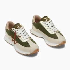 Baskets monogramme Hanae kaki et beige à lacets