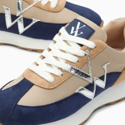 Baskets monogramme Hanae beige et marine à lacets