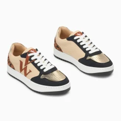 Baskets monogramme Ilyana beige et noir à lacets