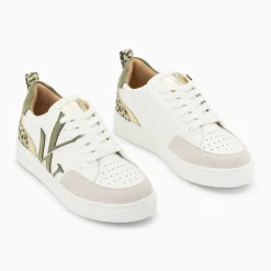 Baskets monogramme Joyce blanc et kaki