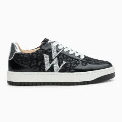 Baskets monogramme Kasia léopard noir à lacets