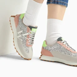Baskets monogramme Mona argent et gris à semelle running