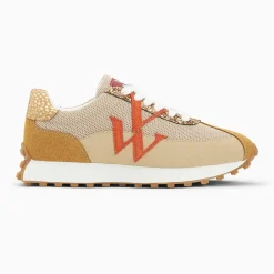 Baskets monogramme Mona beige et orange à semelle running