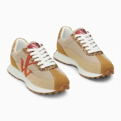 Baskets monogramme Mona beige et orange à semelle running