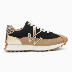Baskets monogramme Pia beige et noir à semelle running