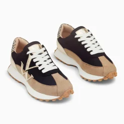 Baskets monogramme Pia beige et noir à semelle running