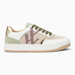 Baskets monogramme Rosie beige et vert