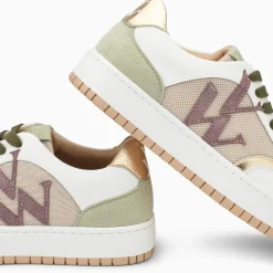 Baskets monogramme Rosie beige et vert