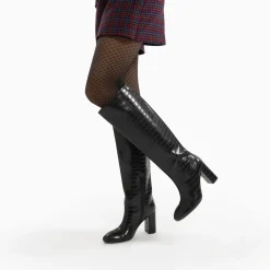 Bottes Diana noir croco à talon