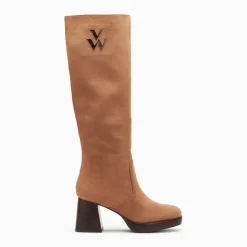 Bottes Lamia camel à talon bois