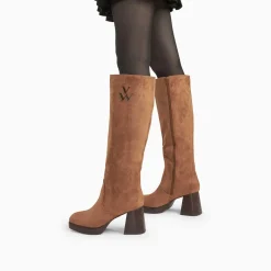 Bottes Lamia camel à talon bois