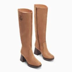 Bottes Lamia camel à talon bois