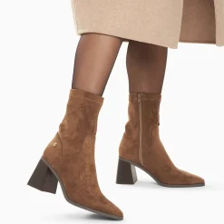 Bottines chaussettes Alizée marron à talon trapèze