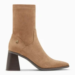 Bottines chaussettes Alizée beiges à talon trapèze