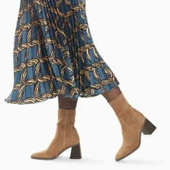 Bottines chaussettes Alizée beiges à talon trapèze