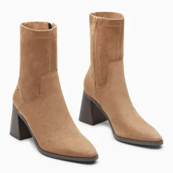 Bottines chaussettes Alizée beiges à talon trapèze