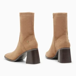 Bottines chaussettes Alizée beiges à talon trapèze