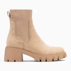 Bottines Chelsea Valérie beige à talon cranté