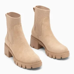 Bottines Chelsea Valérie beige à talon cranté