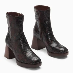 Bottines Francesca marron serpent à plateforme et talon bois