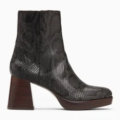 Bottines Francesca noir serpent à plateforme et talon bois