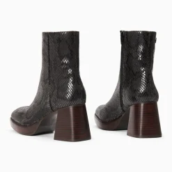 Bottines Francesca noir serpent à plateforme et talon bois