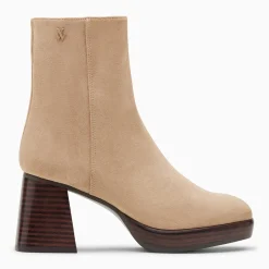 Bottines Marina beiges à plateforme et talon bois