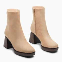 Bottines Marina beiges à plateforme et talon bois