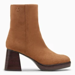 Bottines Marina camel à plateforme et talon bois