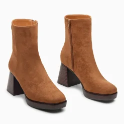 Bottines Marina camel à plateforme et talon bois