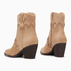 Bottines santiags Clotilde beiges à talon