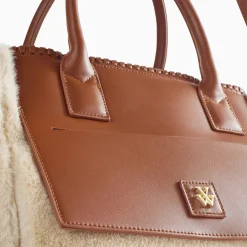 Cabas Christiane beige et camel en fausse fourrure