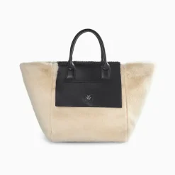 Cabas Christiane beige et noir en fausse fourrure
