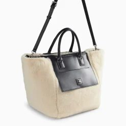 Cabas Christiane beige et noir en fausse fourrure