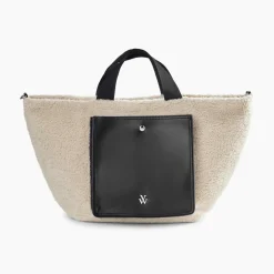 Cabas Octavie beige et noir en fausse fourrure