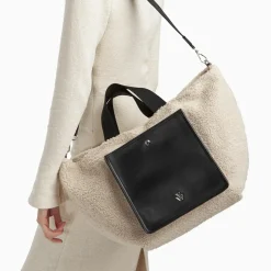 Cabas Octavie beige et noir en fausse fourrure