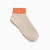 Chaussettes courtes Lia beige et orange côtelées